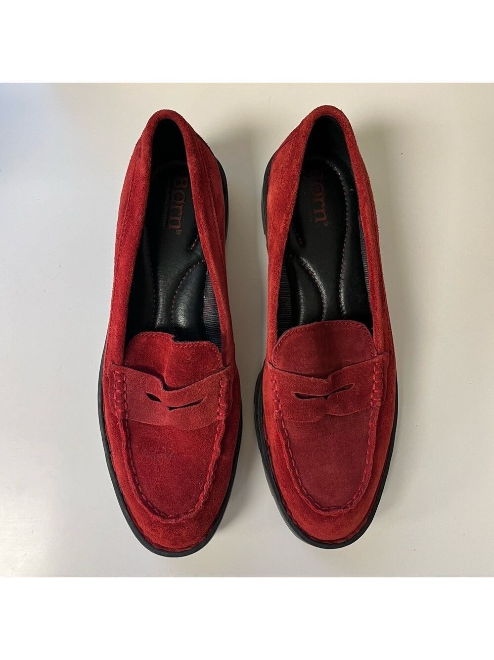 Born Women’s Loire Red Suede Leather Penny Loafers 7.5